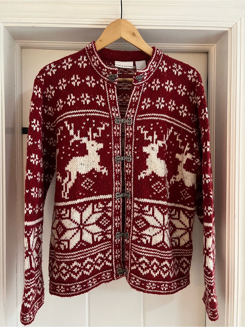 Vintage croft & barrow Fair Isle Reindeer Cardigan in Red & White Size Large